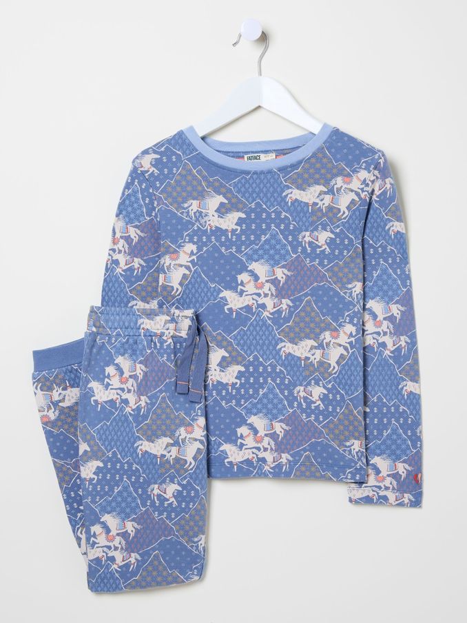 Blue Horse Print Cotton Pyjama Set (E12612) | £16