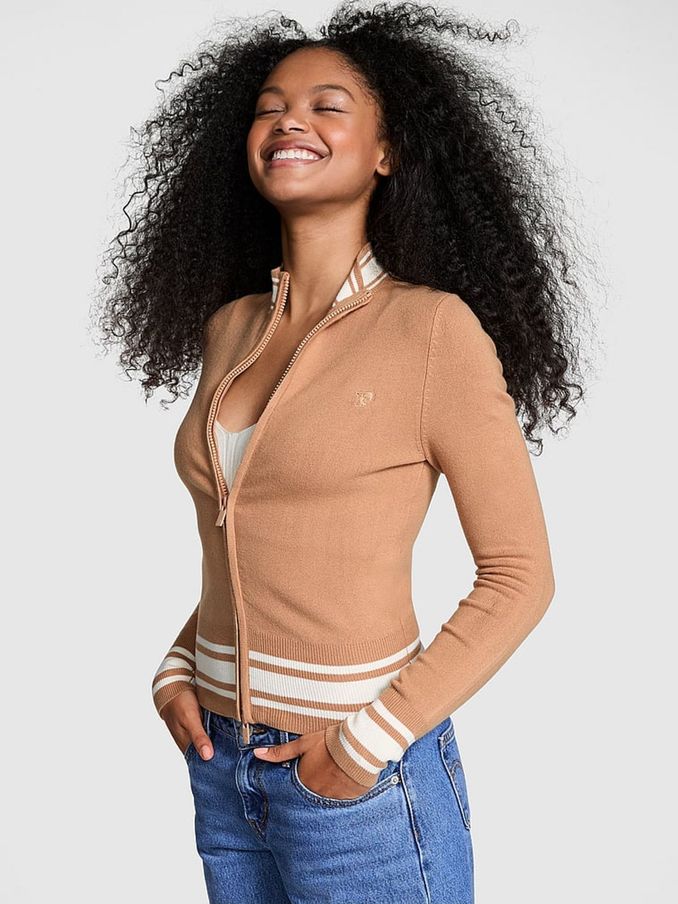 Toffee Brown Full Zip Knitted Jacket (E12629) | £24