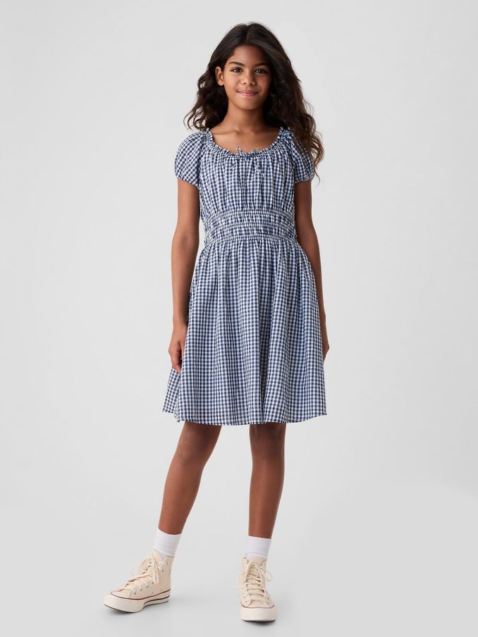 Navy Blue DÔEN Gingham Dress (Kids) (E13011) | £31