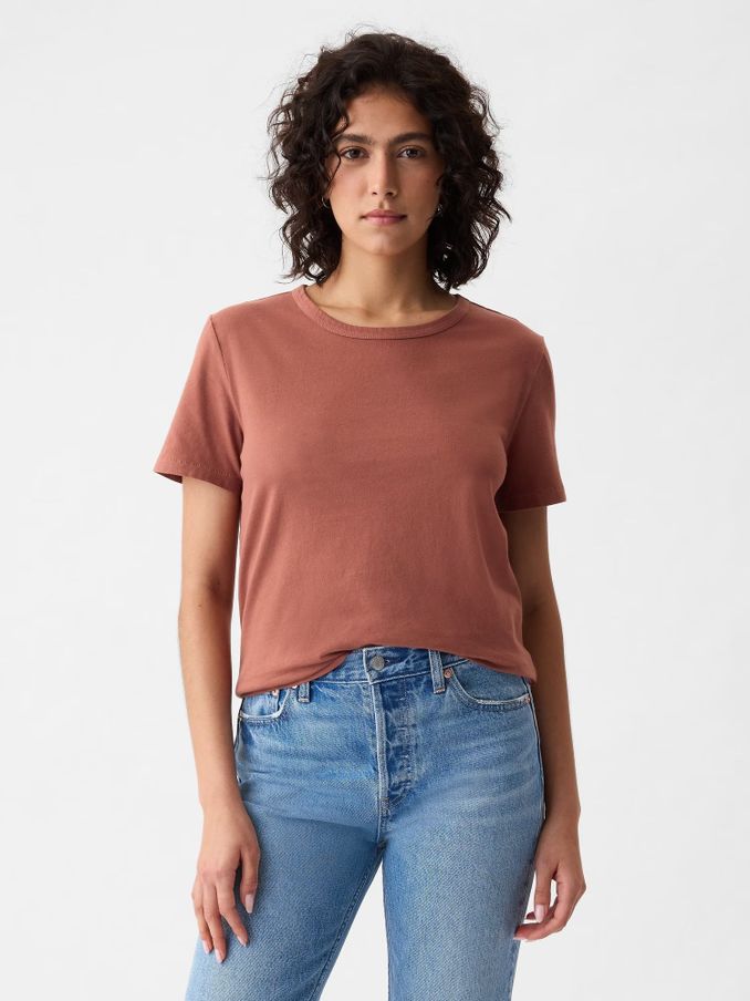 Brown Organic Cotton Vintage Short Sleeve T-Shirt (E13327) | £10