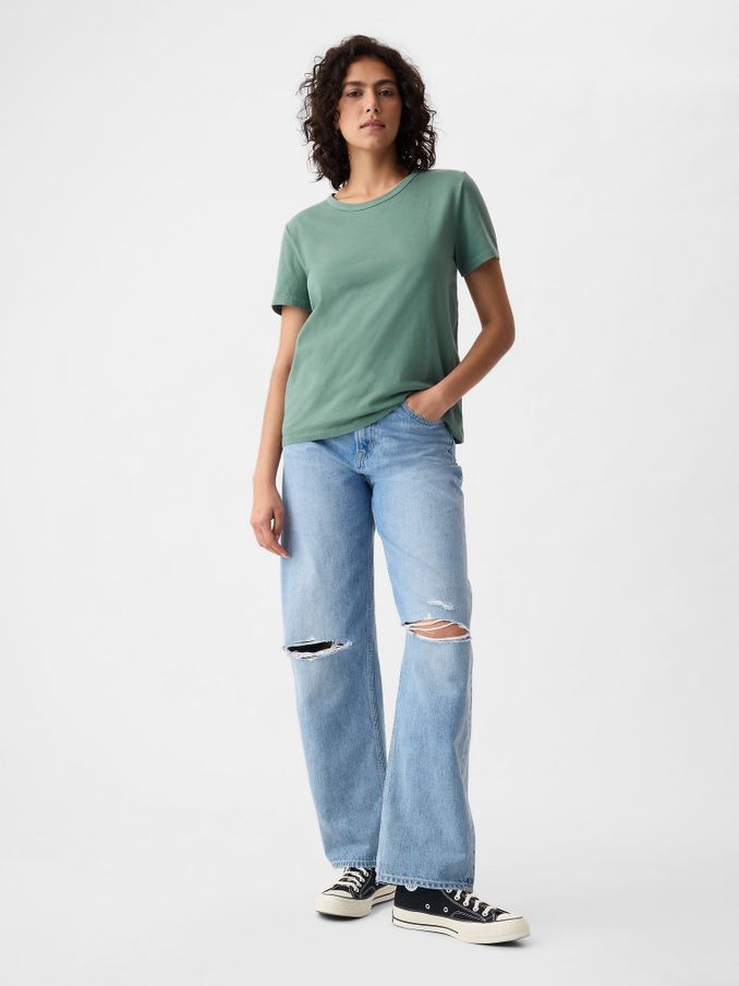 Green Crew Neck Vintage 100% Organic Cotton Short Sleeve T-Shirt (E13335) | £9