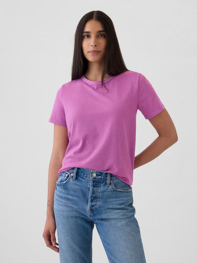 Pink Organic Cotton Vintage Short Sleeve T-Shirt (E13338) | £10