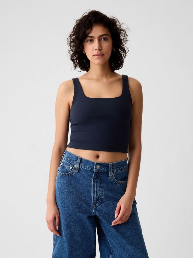 Blue Built in Bra Cropped Vest Top (E13339) | £10