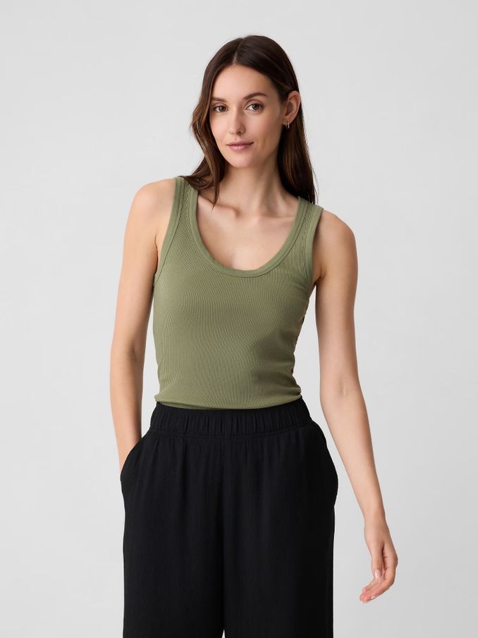Khaki Green Soft Ribbed Sleeveless Vest Top (E13342) | £7