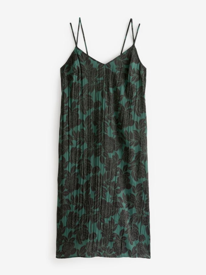 Green Crinkle Sleeveless V Neck Dress (E13343) | £22