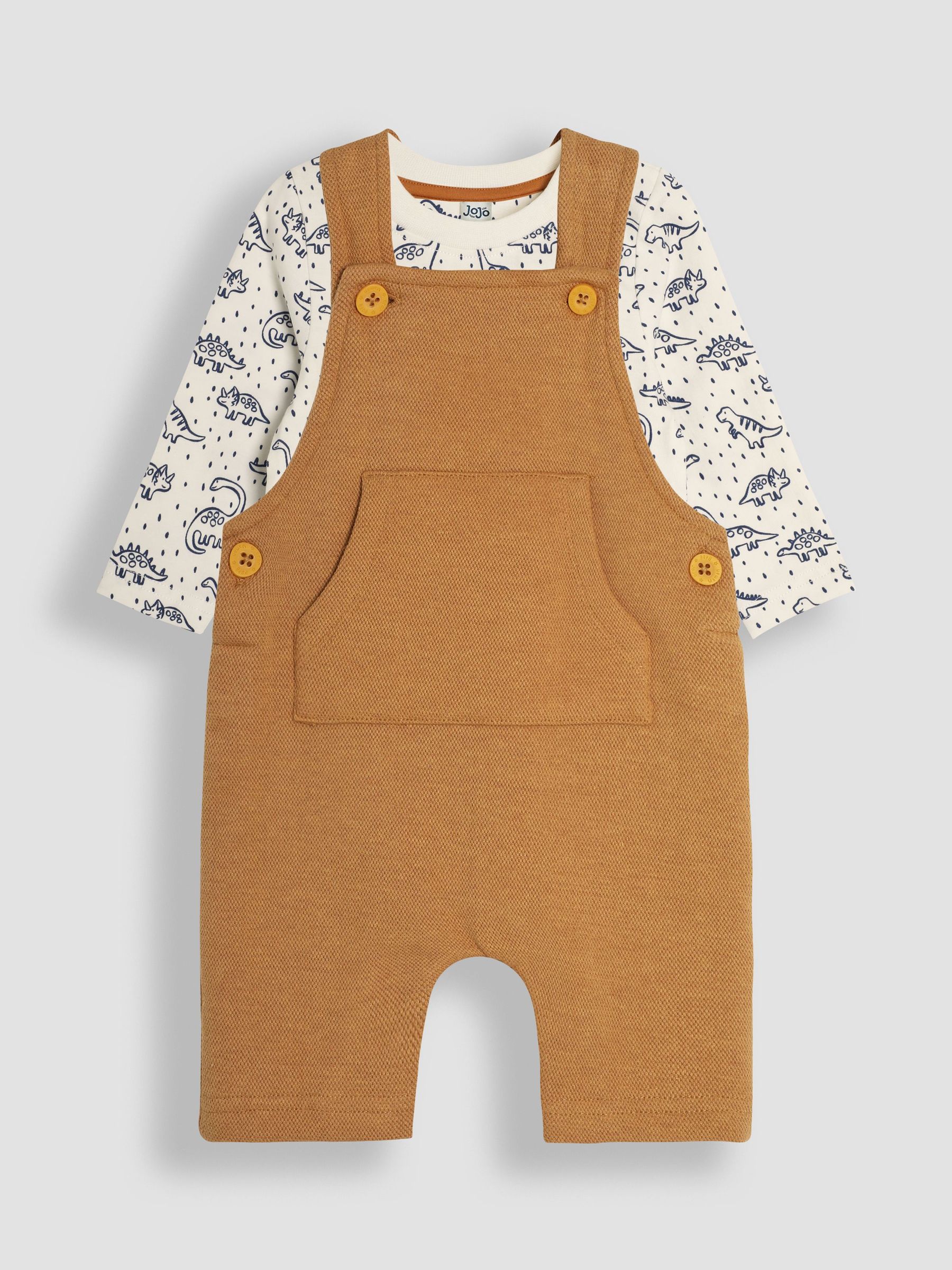 Tan Dino Texture Dungarees & Top Set (E14548) | £13