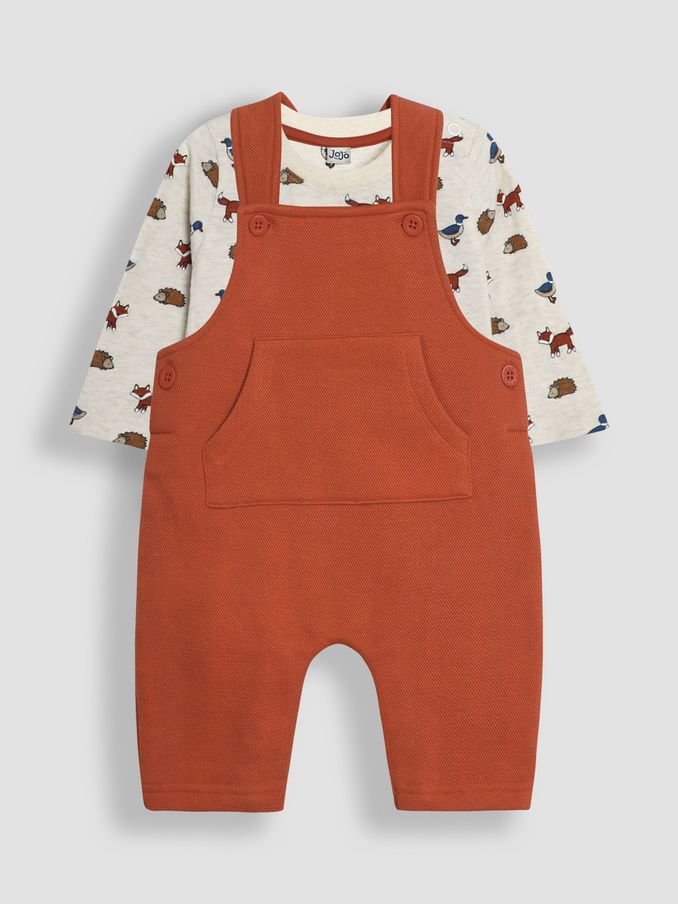 Rust Forest Animal Textured Dungarees & Top Set (E14550) | £19