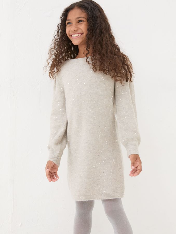 Oatmeal Sequin Knitted Dress (E14637) | £16