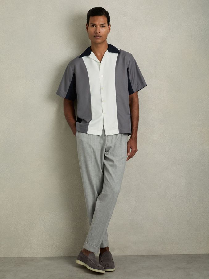 Colourblock Cuban Collar Shirt in Blue Multi (E14753) | £35