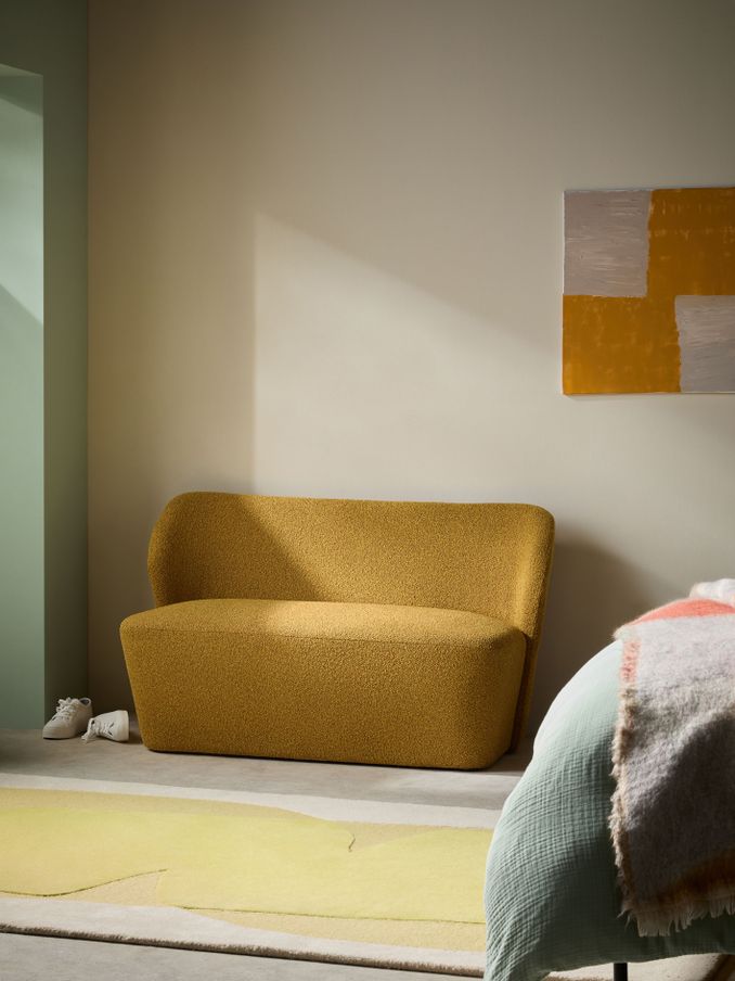 Topeka Small 2 Seater Sofa in Ochre Yellow Pax Boucle (E15883) | £450