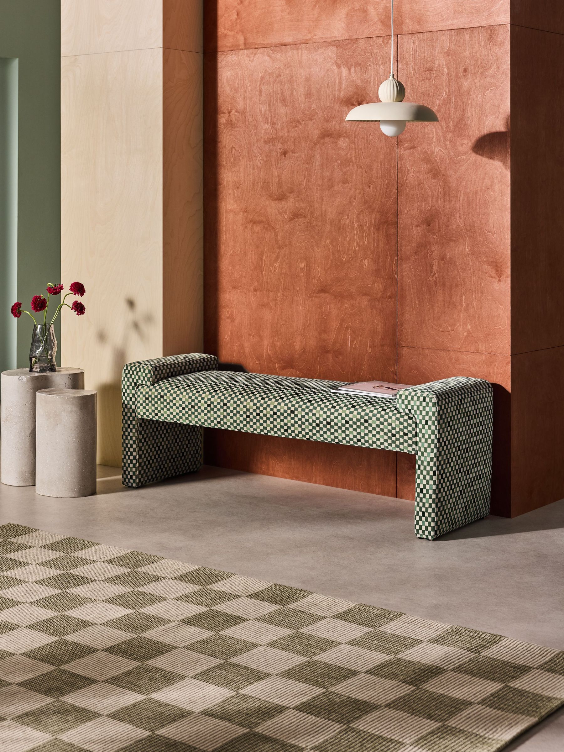 Brixton Bench in Green Checked Velvet (E15893) | £225