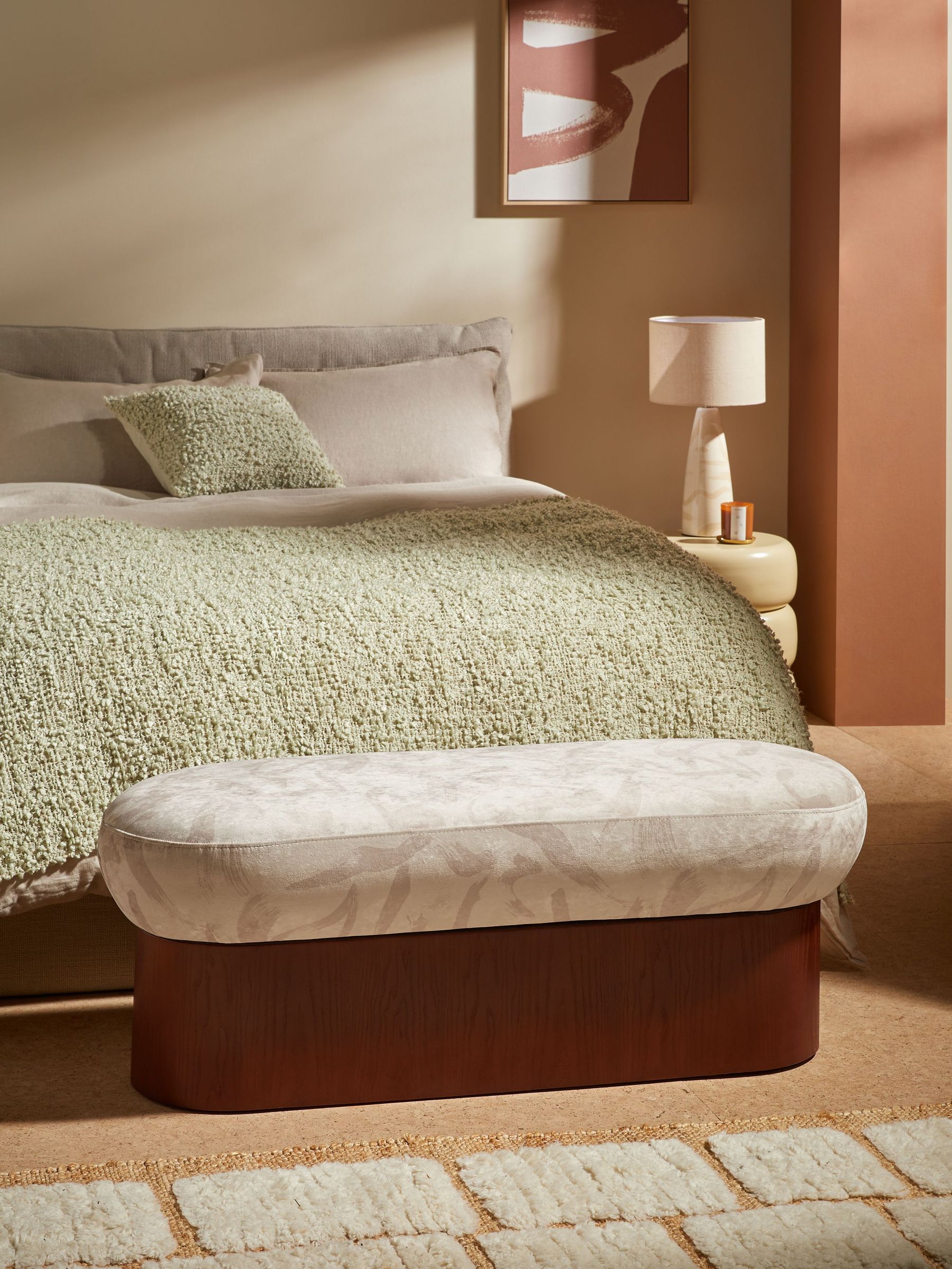 Novara Storage Ottoman Bench in Natural Taupe Brushstroke Velvet (E15912) | £250