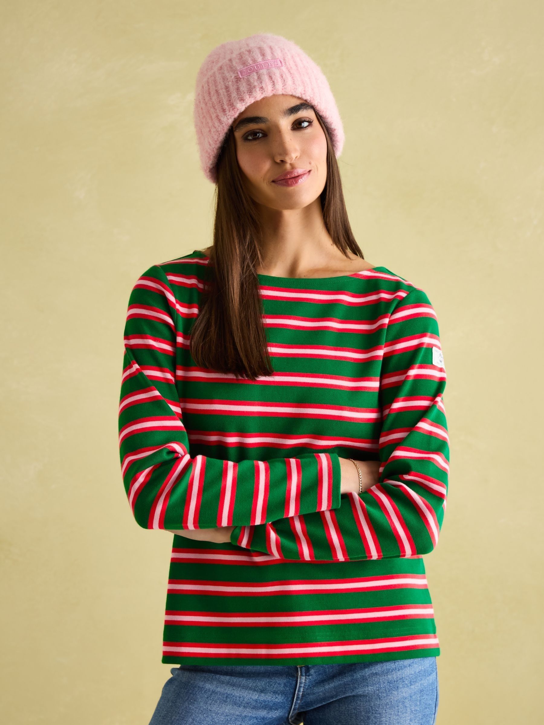 Harbour Green/Pink Boat Neck Printed Top (E16232) | £32.95