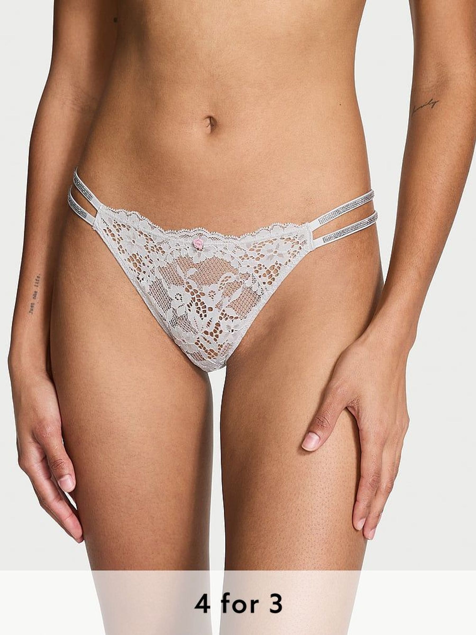 Silver Pearl Grey Brazilian Twinkle Strap Knickers (E16303) | £20