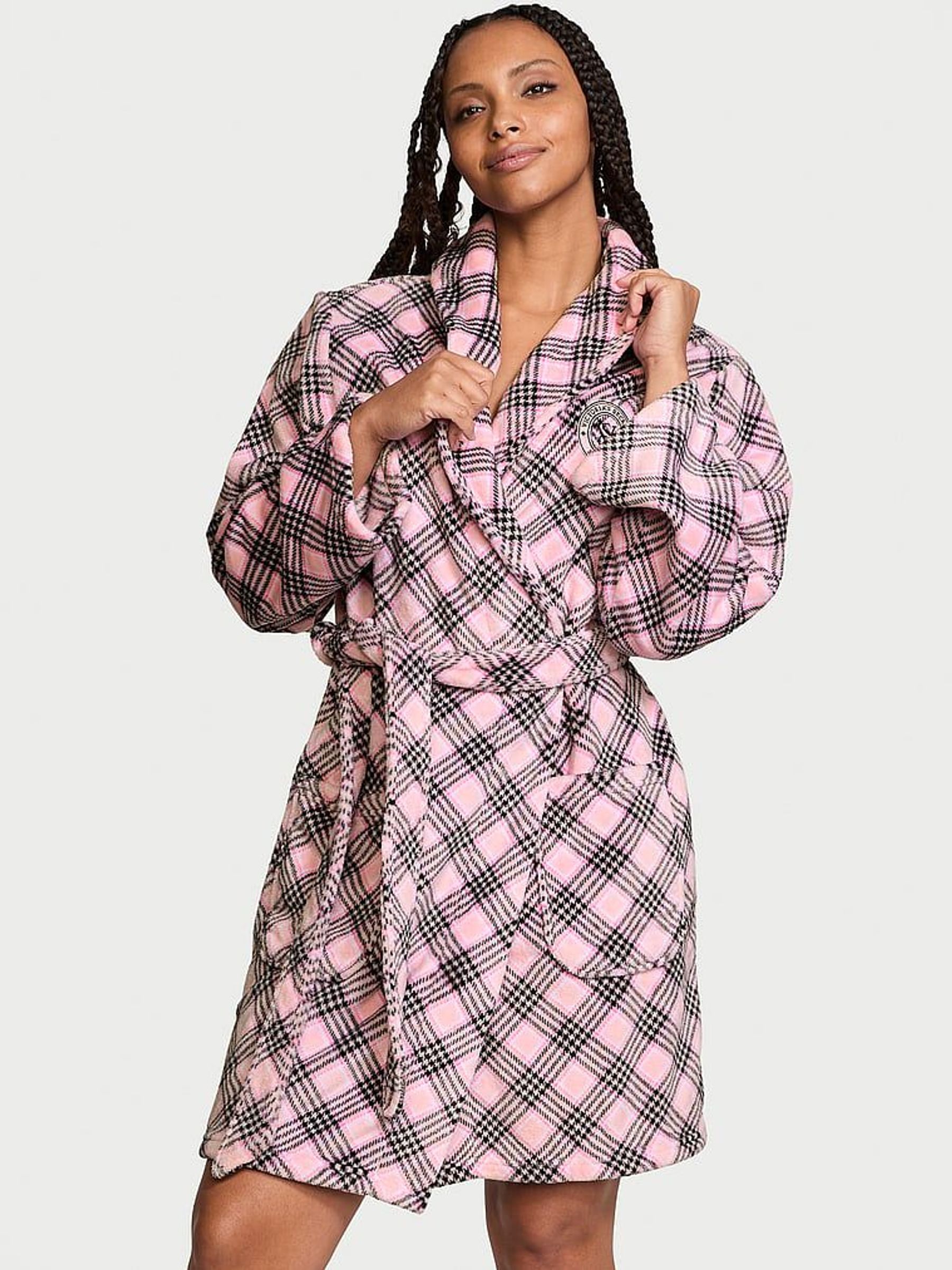Pretty Blossom Fave Plaid Pink Cosy Short Dressing Gown (E16305) | £24