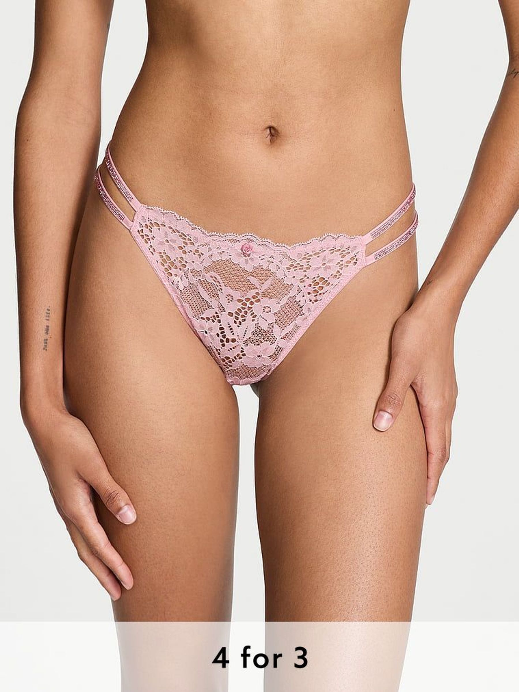 Chalk Rose Pink Brazilian Twinkle Strap Knickers (E16312) | £20