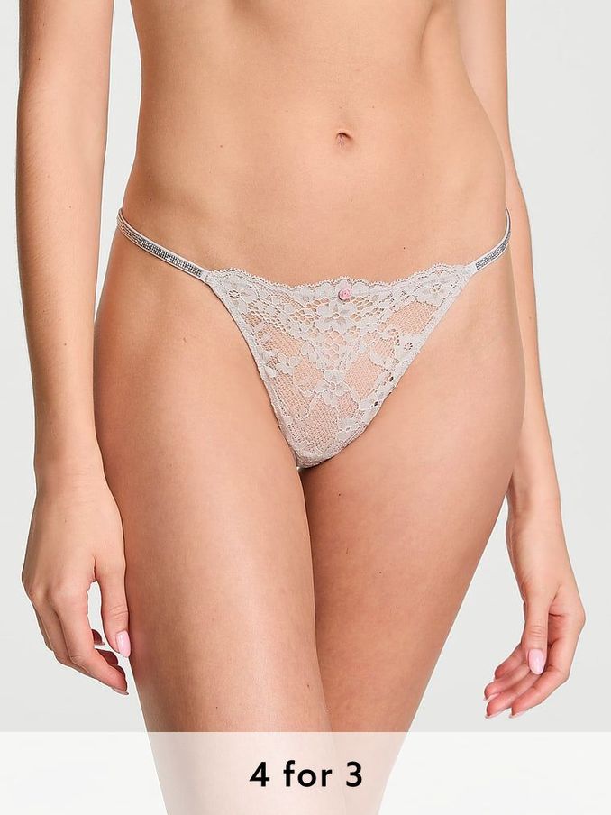 Silver Pearl Grey G String Twinkle Strap Knickers (E16314) | £20