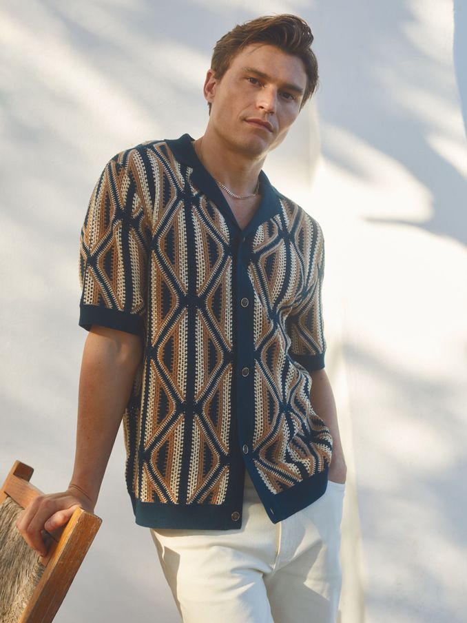 Conda Emerald Ché Diamond Crochet Cuban Collar Shirt (E16827) | £99