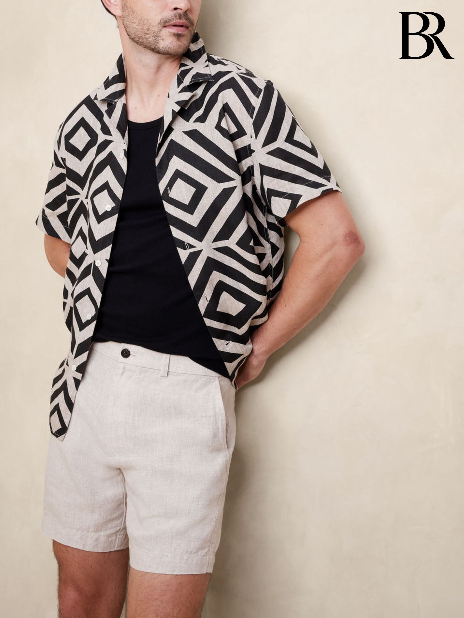 Banana Republic Taupe Lino Slim Fit 100% Linen 7"" Shorts (E18698) | £65