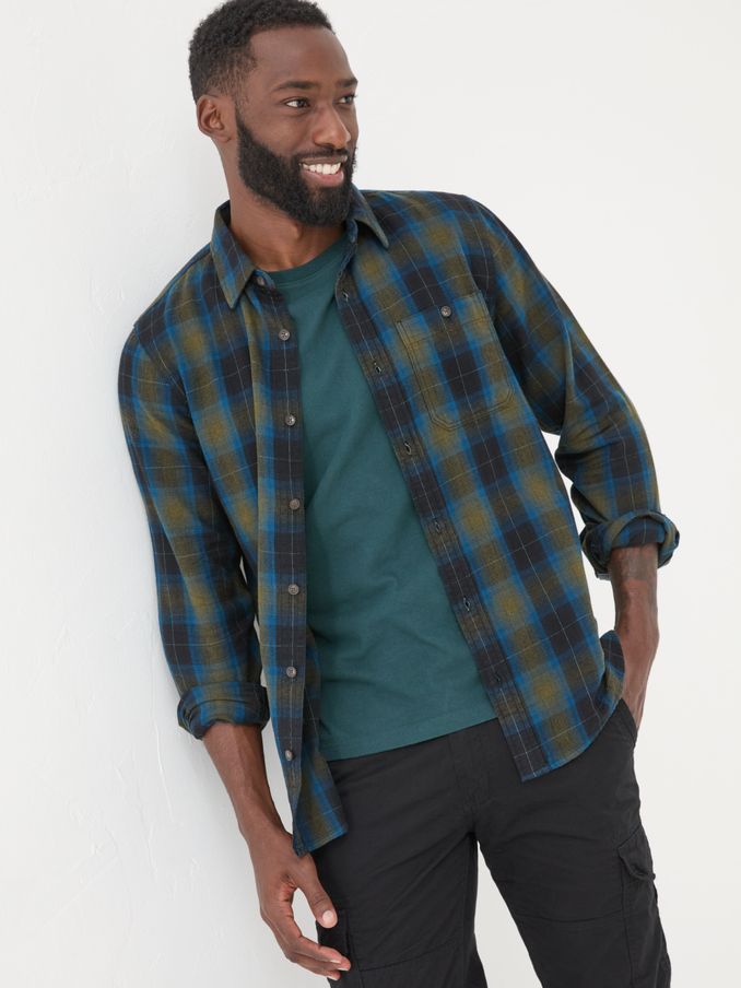 Blue Long Sleeve Kent Check 100% Cotton Shirt (E21444) | £30