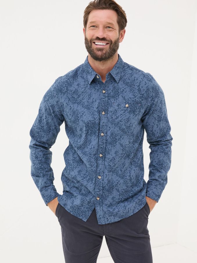 Blue Long Sleeve Leaf Print 100% Cotton Shirt (E21448) | £25
