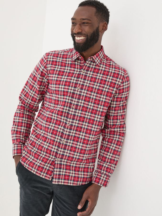 Red Long Sleeve Otley Check 100% Cotton Shirt (E21449) | £22