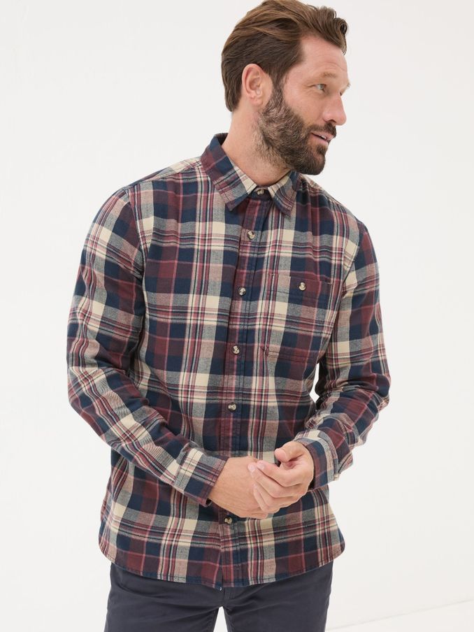 Burgundy Red Long Sleeve Amble Check 100% Cotton Shirt (E21458) | £30