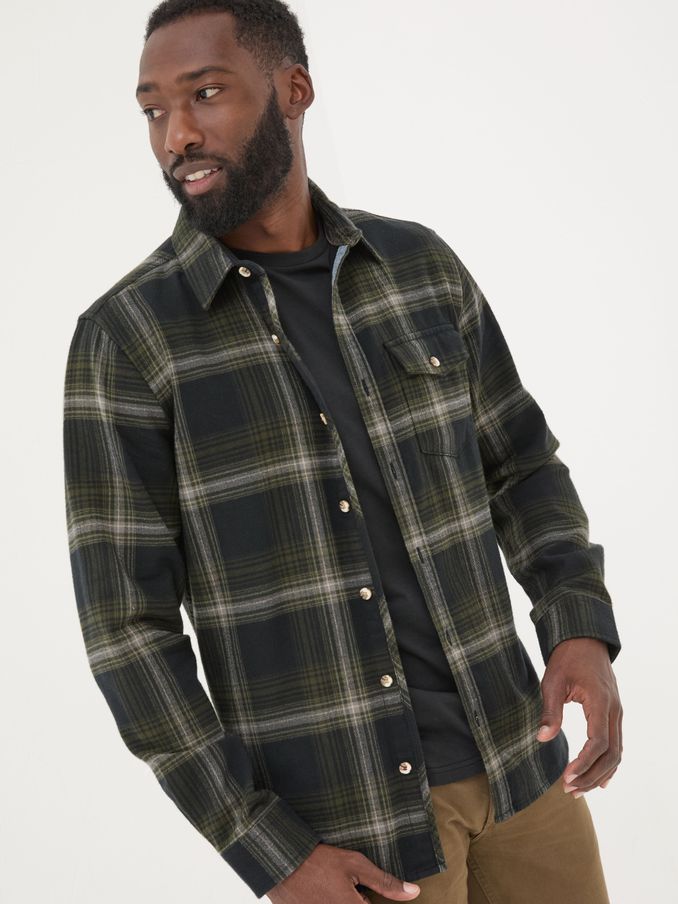 Dark Green Long Sleeve Selford Check Shirt (E21758) | £30