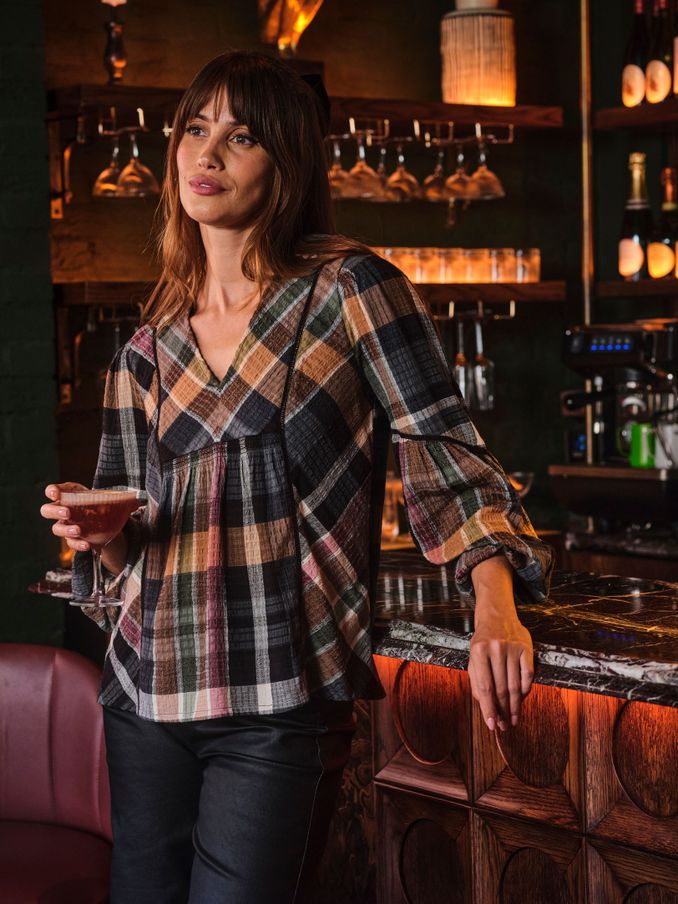 Multi Lara Check Blouse (E22593) | £28