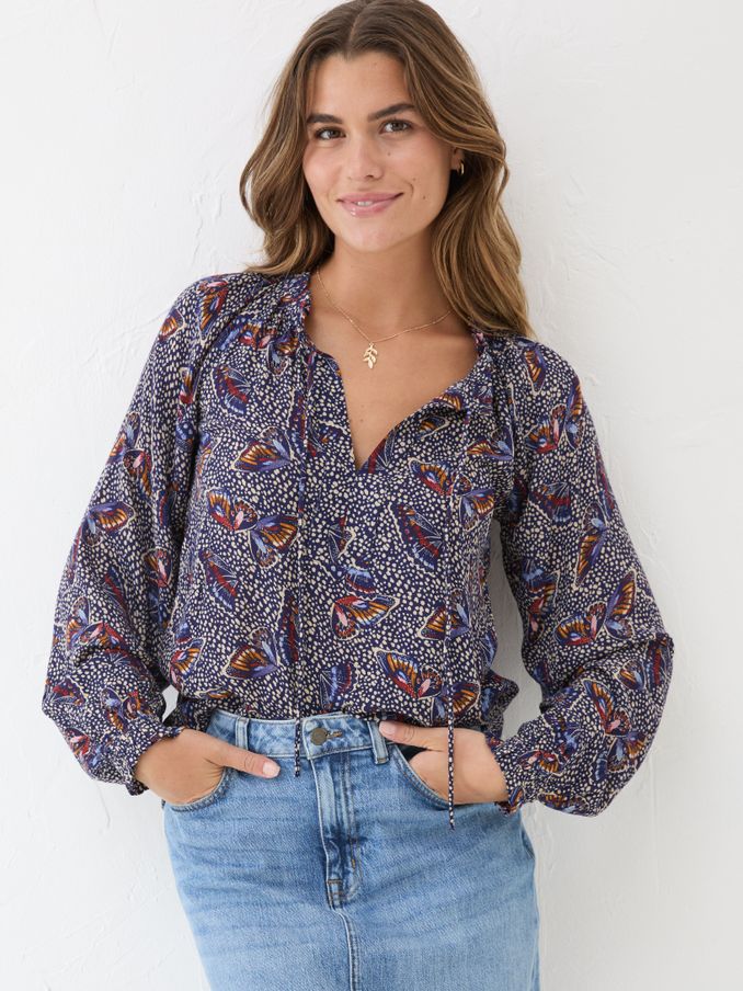 Dark Navy Lil Print Blouse (E22597) | £26
