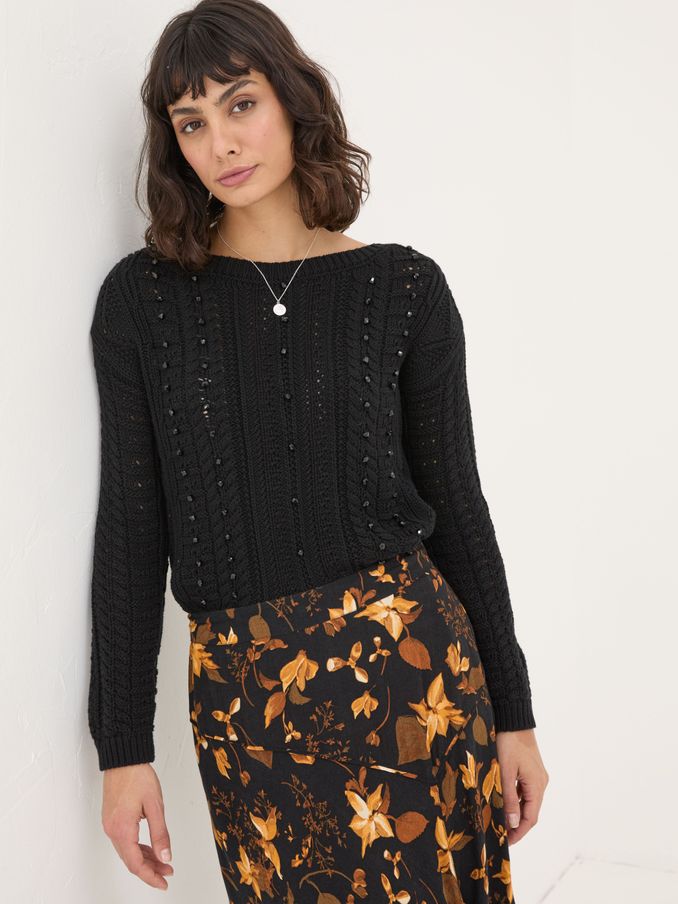 Black Dark Skies Damson Beaded Jumper (E22600) | £35