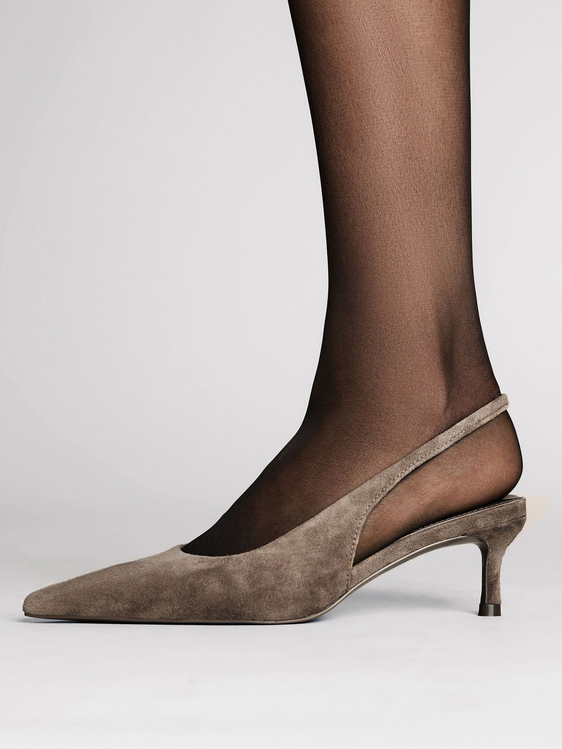 Taupe - Suede Slingback Low-heel Court Shoes