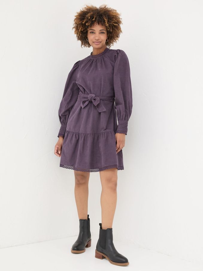 Dark Purple Adley Cord 100% Cotton Dress (E22621) | £28