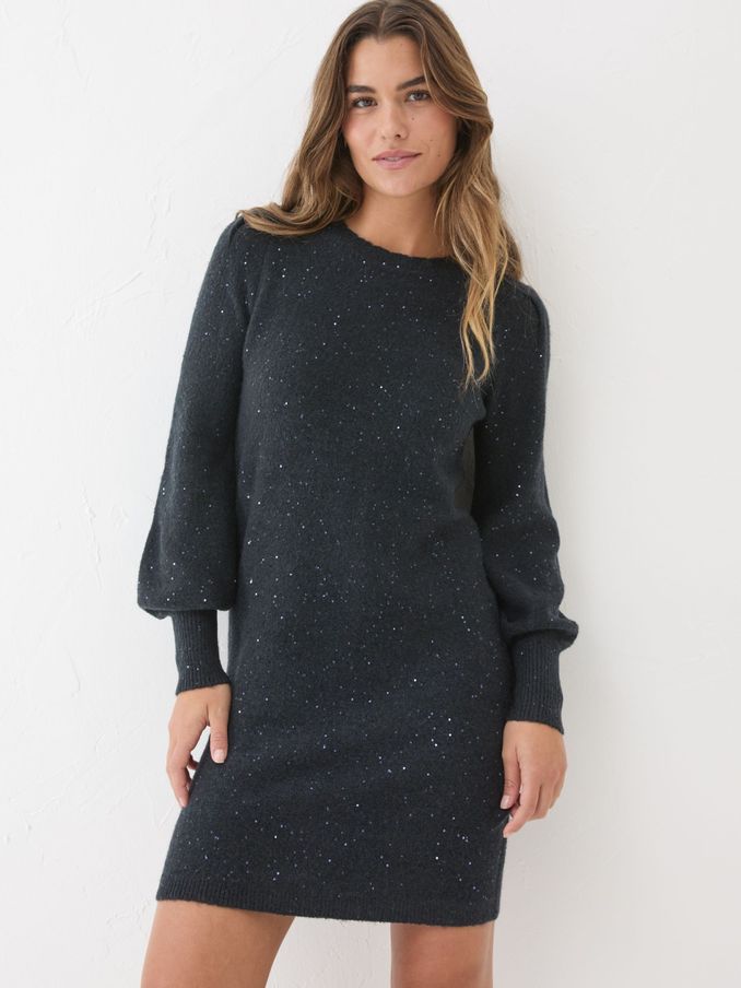 Dark Navy Eden Knit Dress (E22630) | £42
