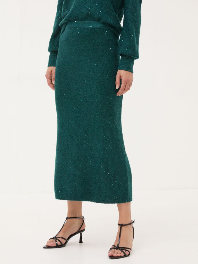 Teal Blue Sequin Knit Skirt (E22643) | £28
