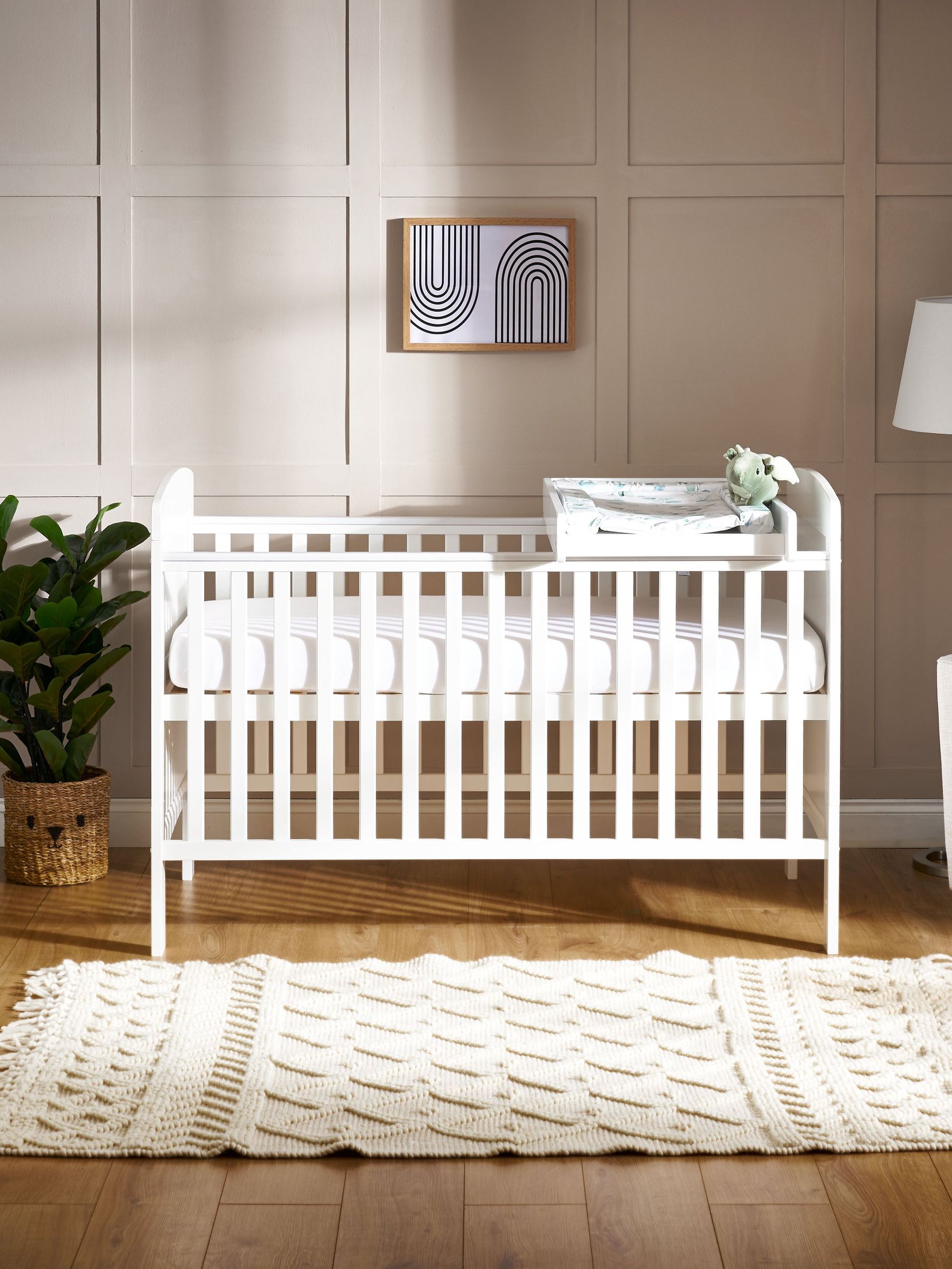 Obaby White Grace Cot Bed, Cot Top Changer and Fibre Mattress (E24048) | £250