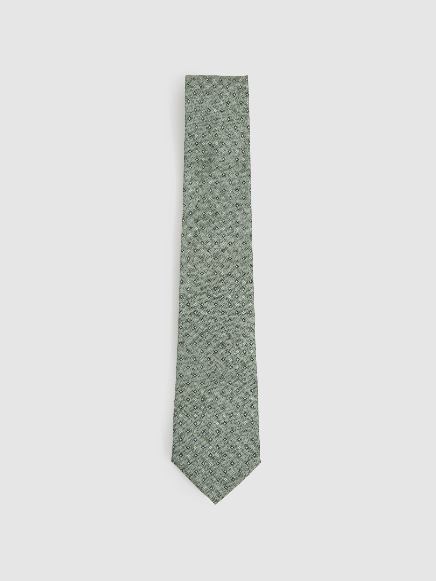 Silk Geometric Print Tie in Soft Sage (E25891) | £34