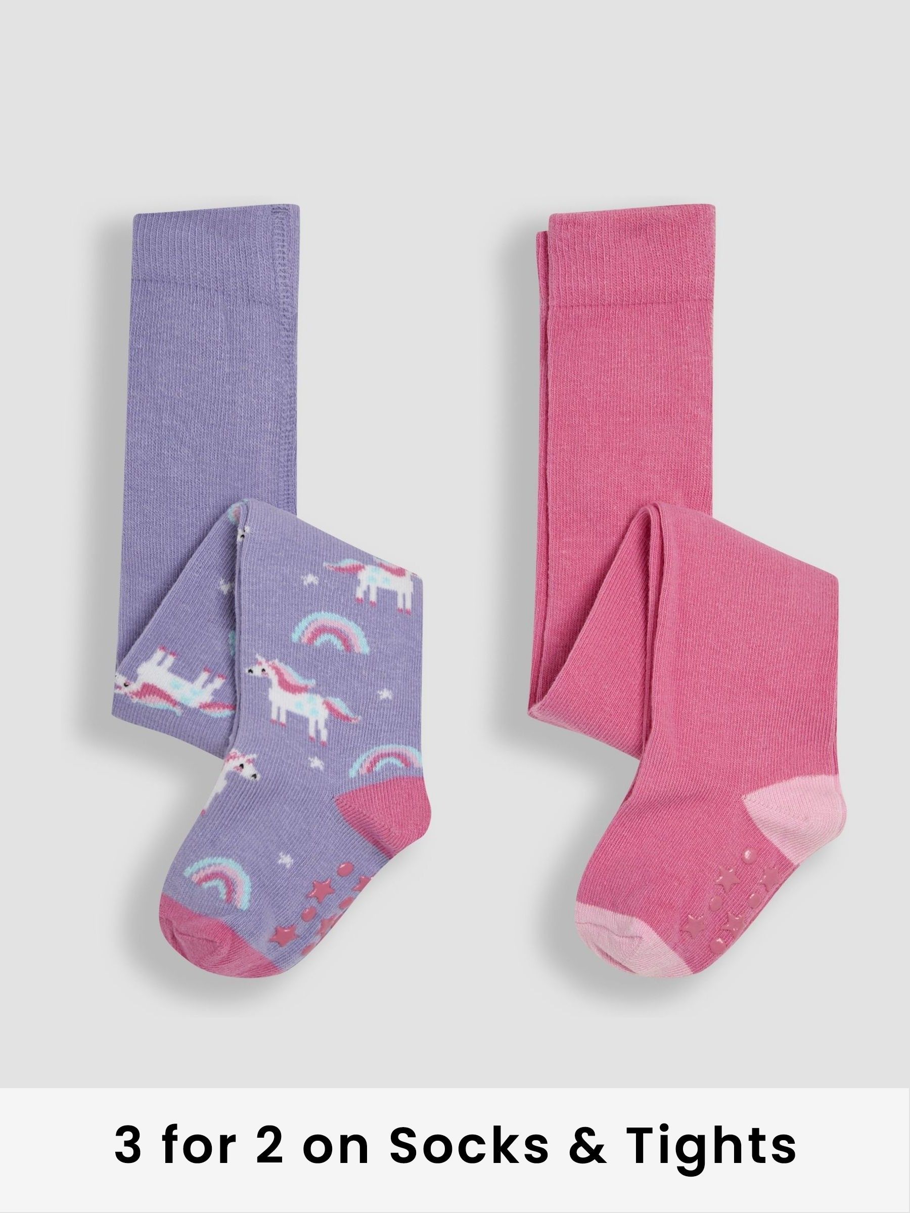 Pink Cotton Rich Unicorn Tights 2 Pack (E26026) | £15