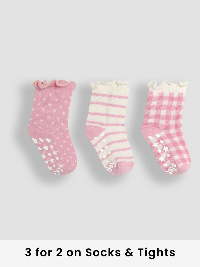 Pink Cotton Frill Socks 3 Pack (E26029) | £9.50
