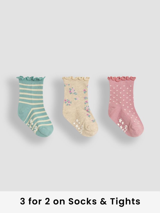 Duck Egg Floral Socks 3 Pack (E26034) | £9.50