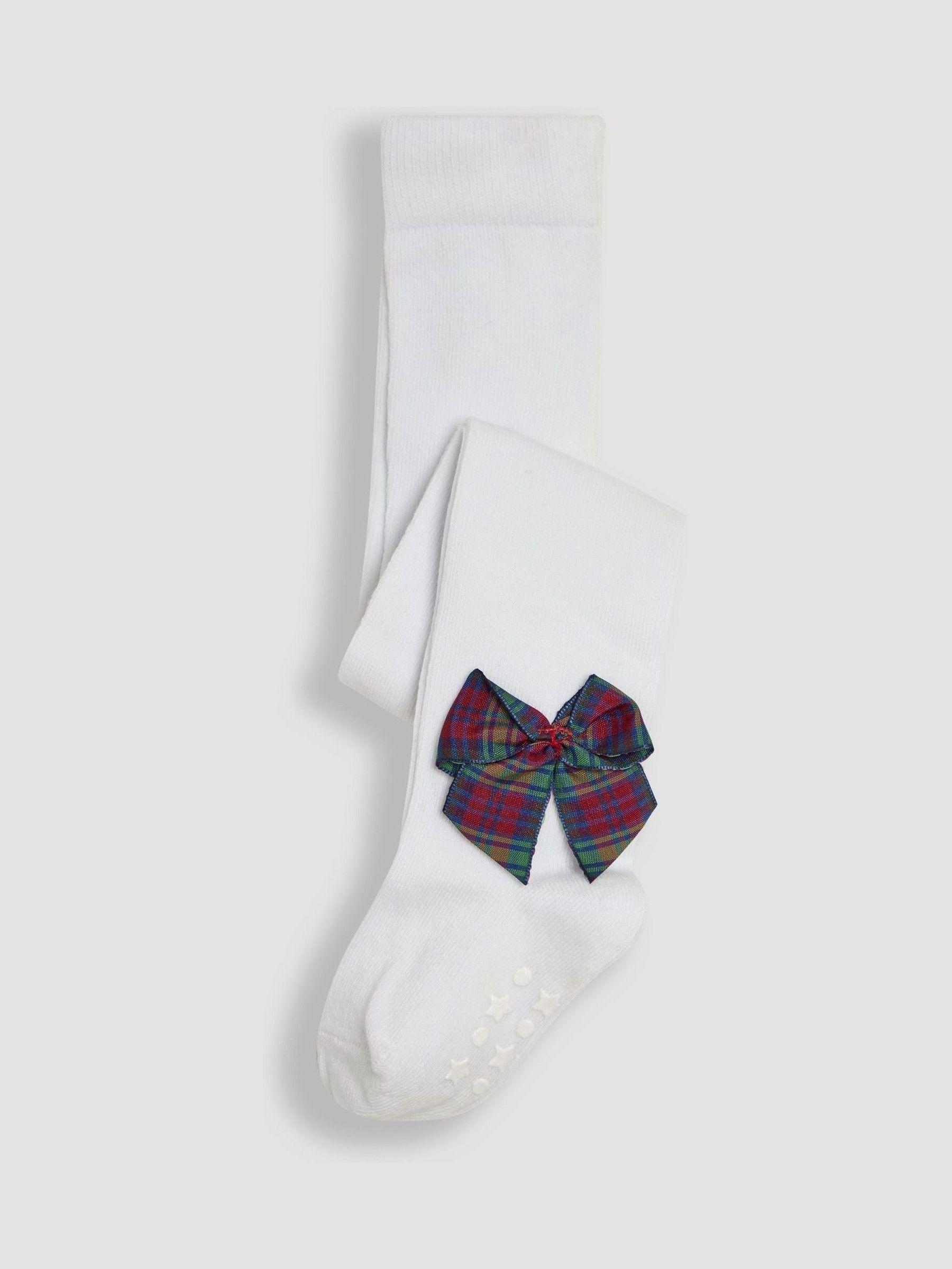 White Tartan Cotton Rich Tight With Bows (E26045) | £9.50