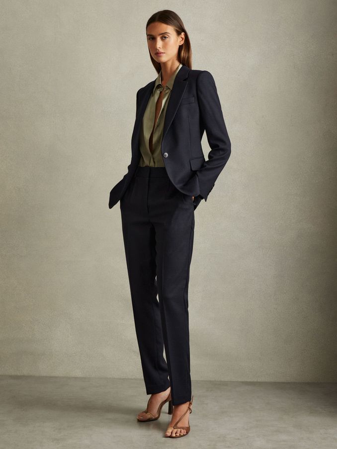 Textured Single Breasted Suit Blazer in Navy (E26333) | £238