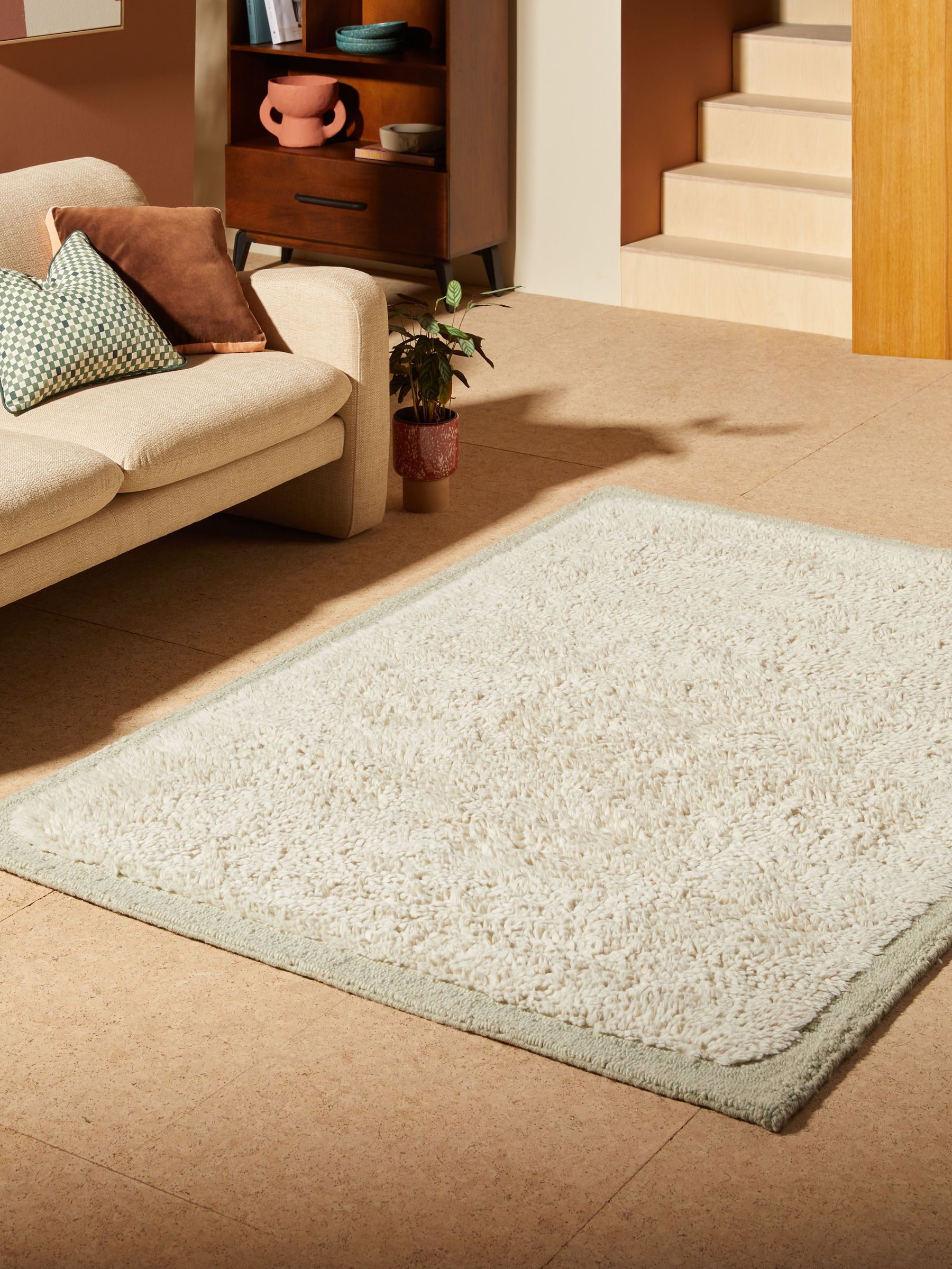 Kurt Wool Berber Rug in White/Aqua (E26448) | £110 - £380
