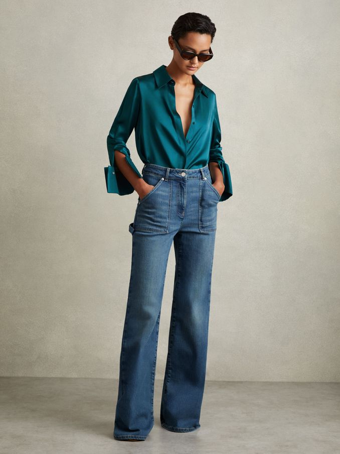 Silk Shirt in Teal (E26469) | £99