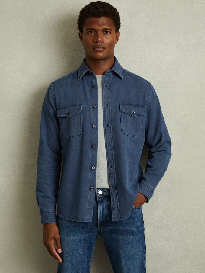 Mcilroy Indigo Blue Textured Denim Overshirt (E26568) | £55