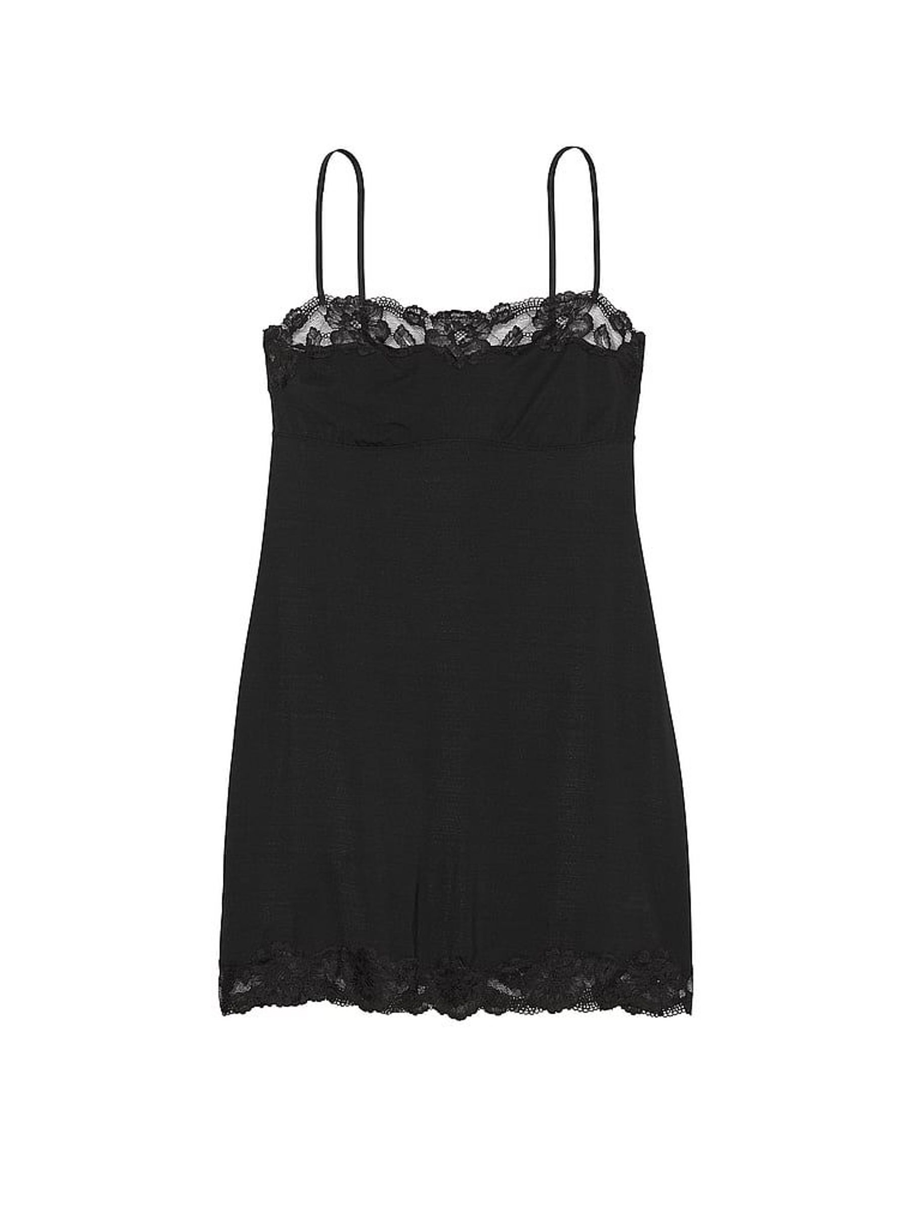 Black Modal Straight Neck Slip Dress (E26709) | £49