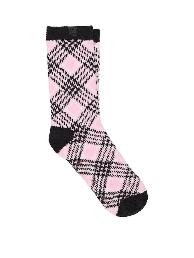 Pretty Blossom Plaid Pink Fleece Socks (E26715) | £7