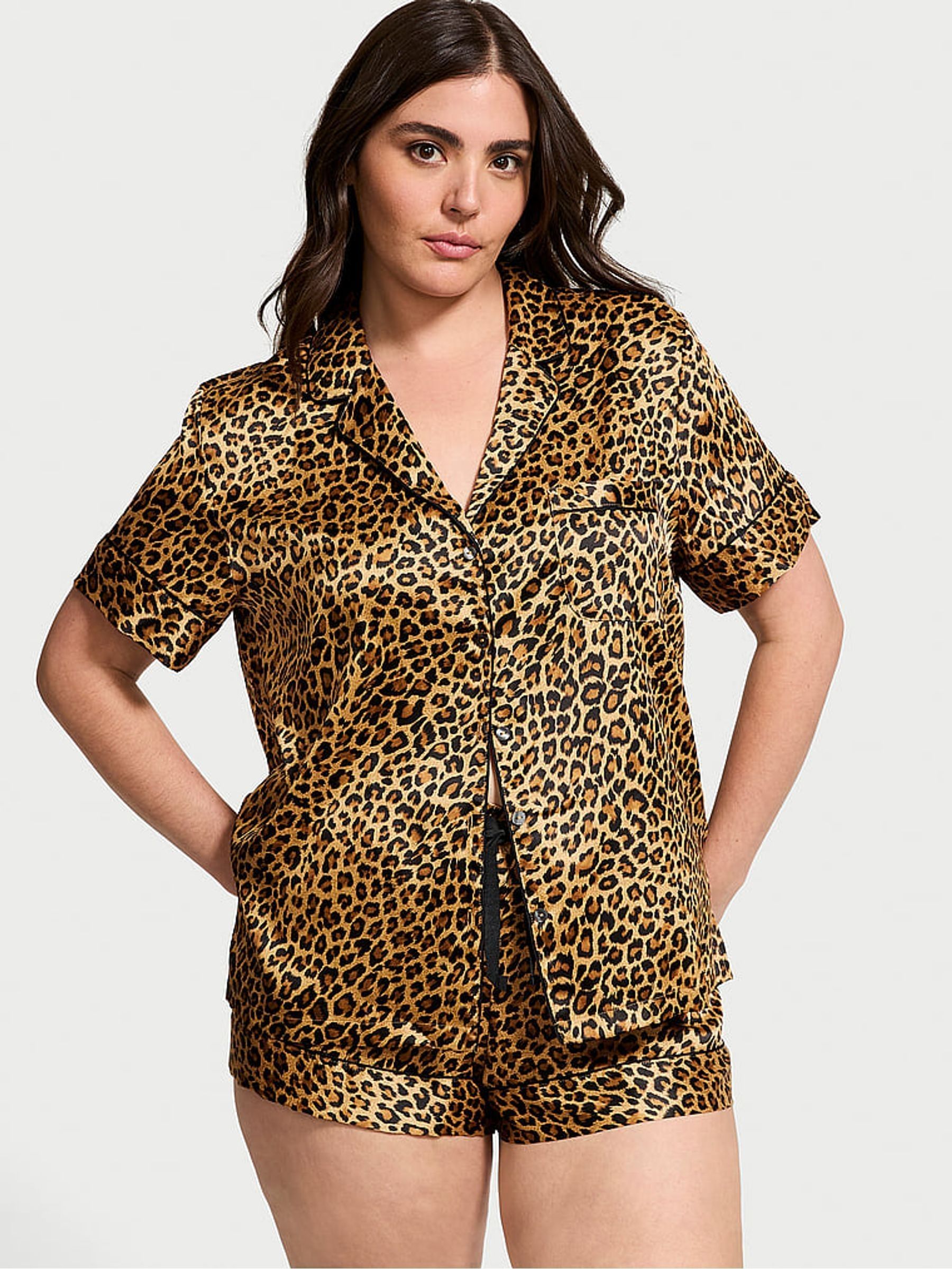 New Glam Leo Satin Short Pyjama Set (E26724) | £65
