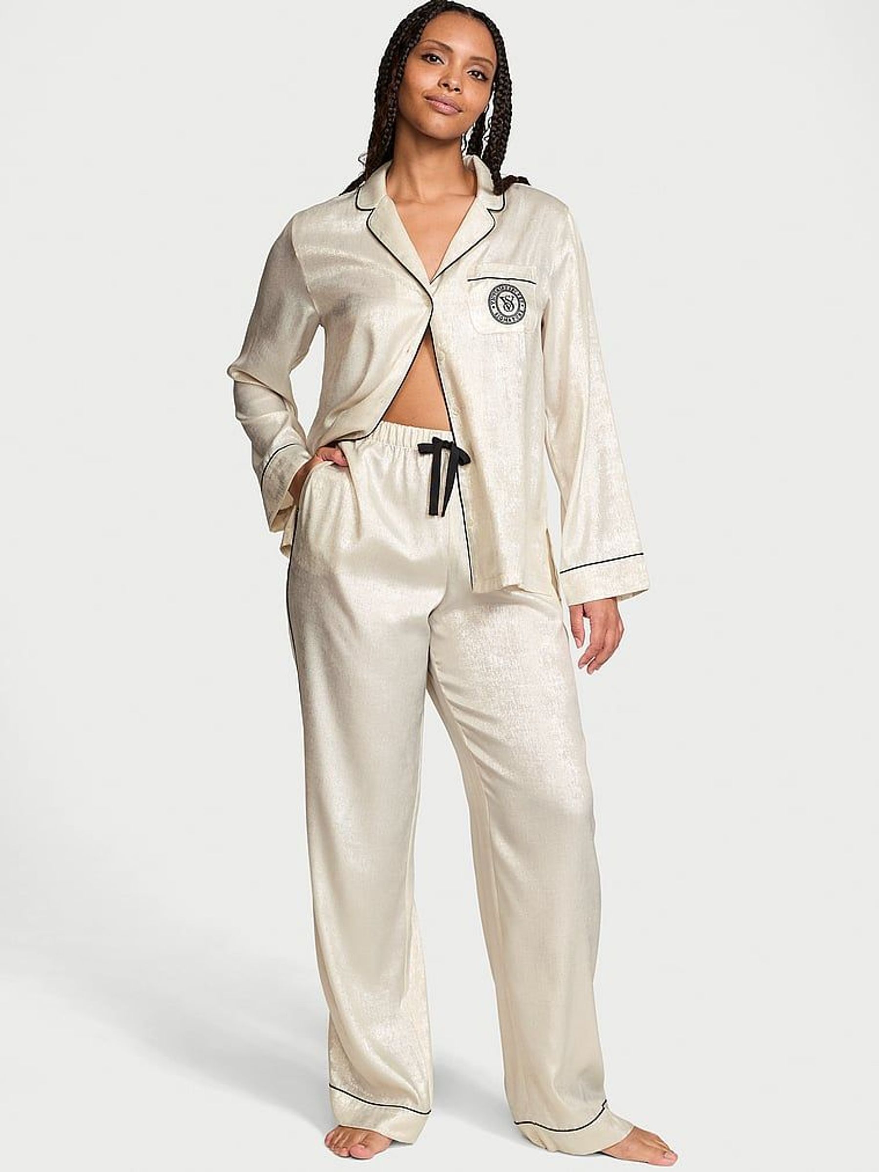 Candelight White Fiona Foil Satin Long Pyjama Set (E26754) | £69