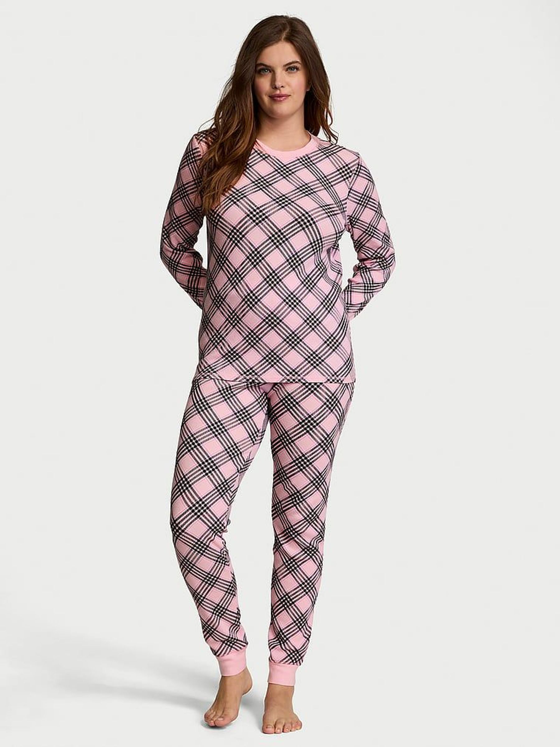 Pretty Blossom Lovely Plaid Pink Thermal Long Pyjama Set (E26756) | £24